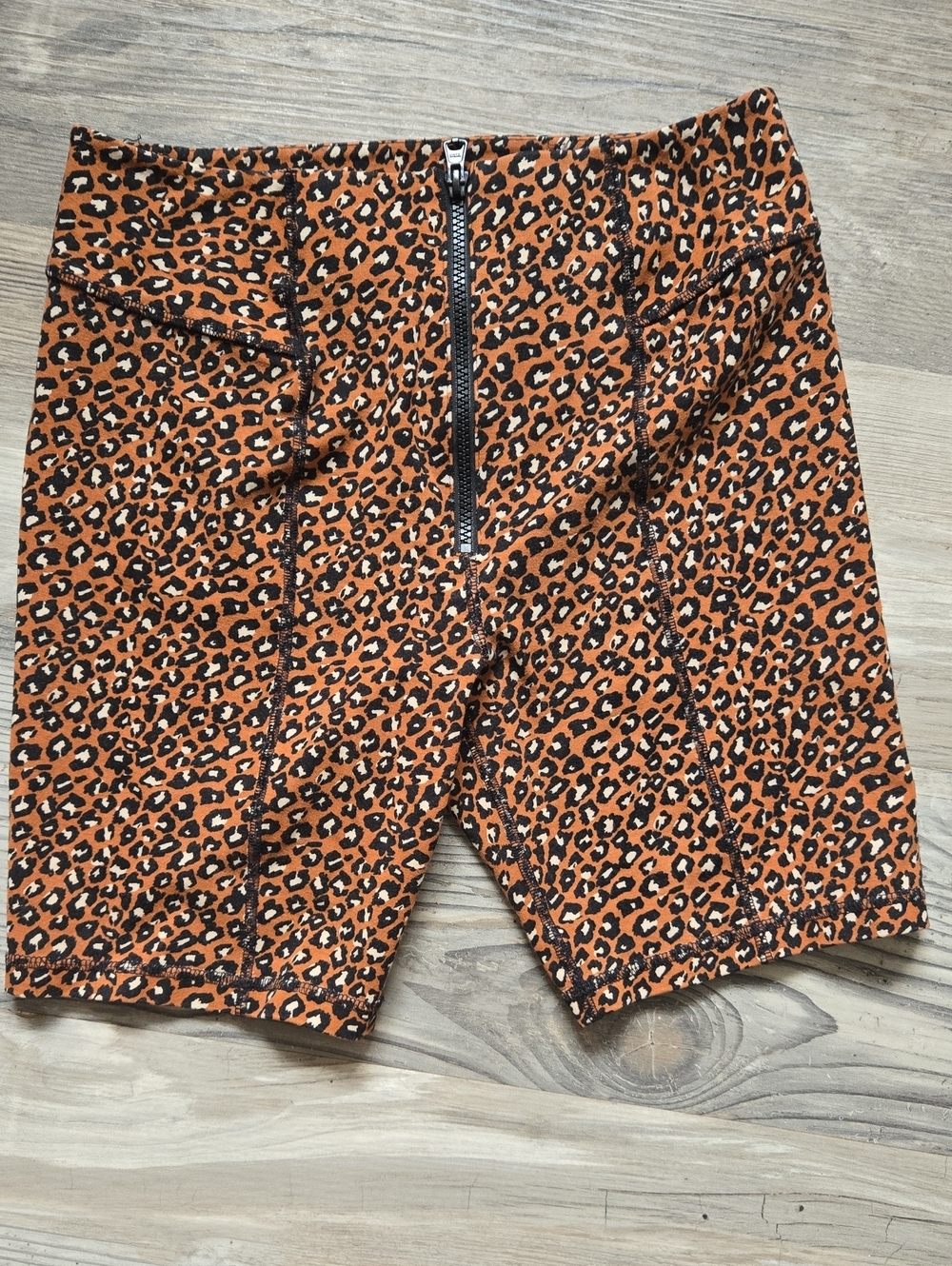 Orange Leopard Print Athletic Shorts with Front Zip